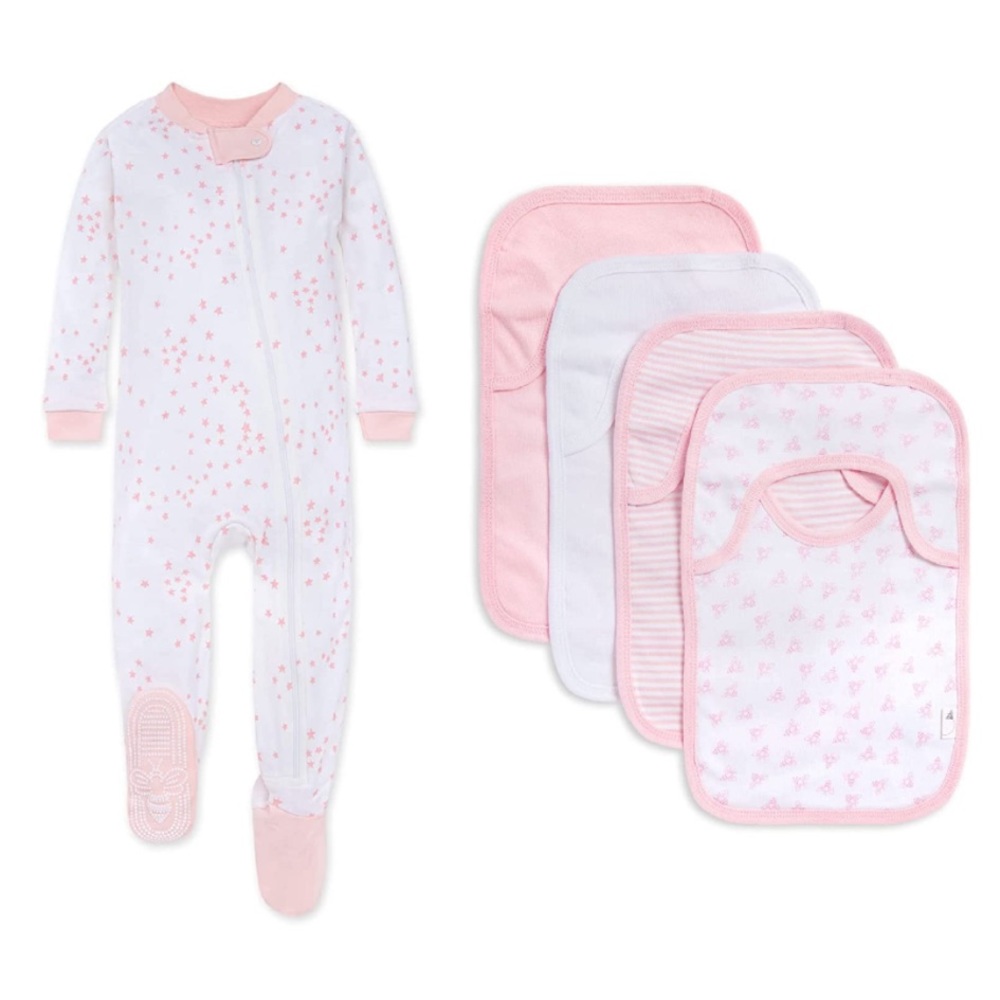 NEW! Burt Bee’s baby girl PJs & bib bundle